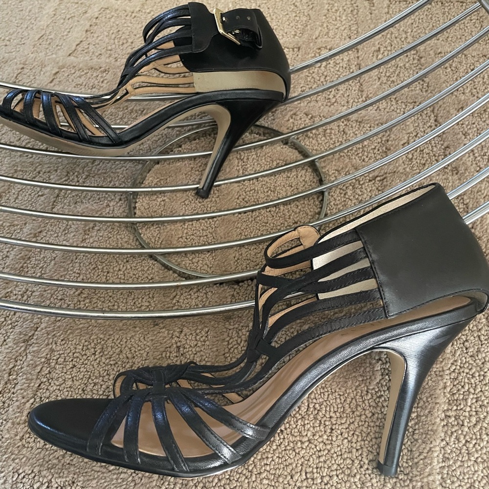 Cole Haan Black Strappy Stiletto Heels with Buckle Size 9B - Picture 10 of 14